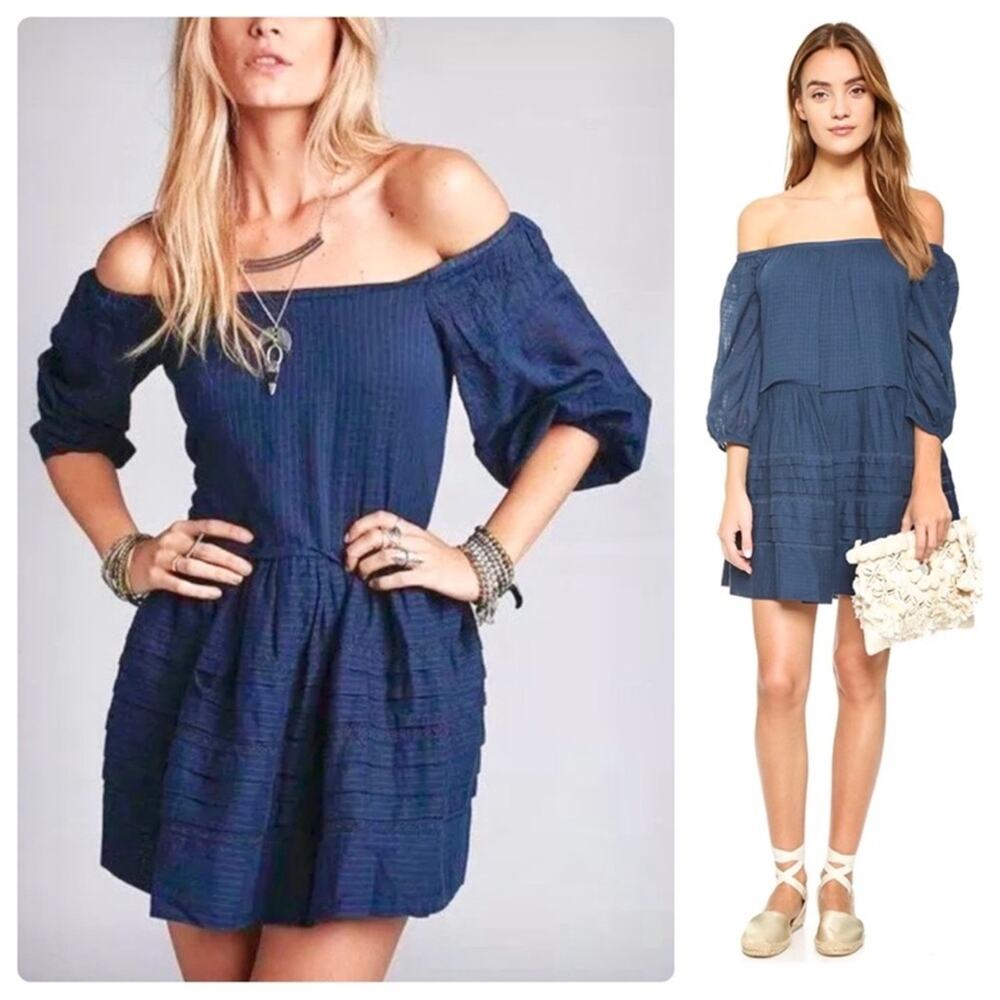Free People Navy Off-Shoulder Mini Dress